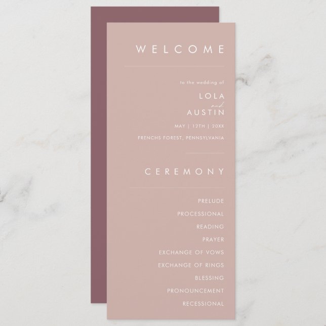 Dusty Boho | Rose and Purple Gold Wedding Program (Front/Back)