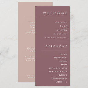 Dusty Boho   Rose and Purple Gold Wedding Program