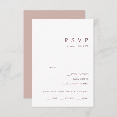 Dusty Boho  Rose and Purple Menu Choice RSVP Card