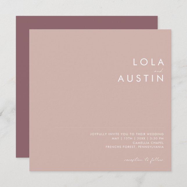 Dusty Boho | Rose and Purple Square Wedding Invitation (Front/Back)