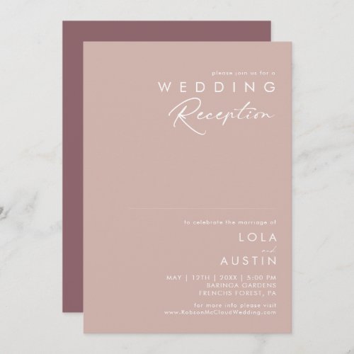 Dusty Boho  Rose and Purple Wedding Reception Invitation