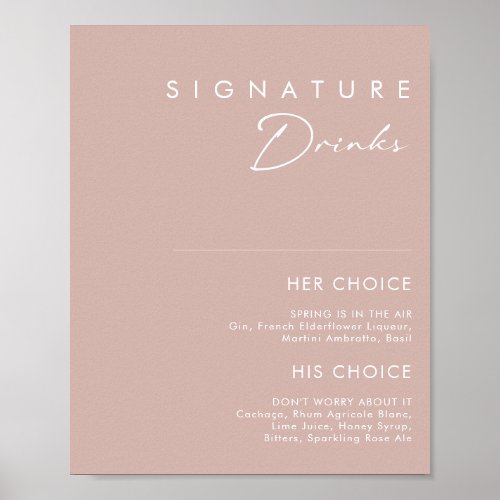 Dusty Boho  Rose Signature Drinks Sign