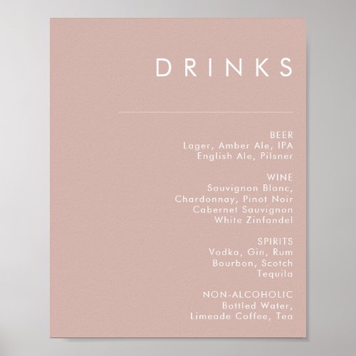 Dusty Boho  Rose Wedding Drinks Menu Sign