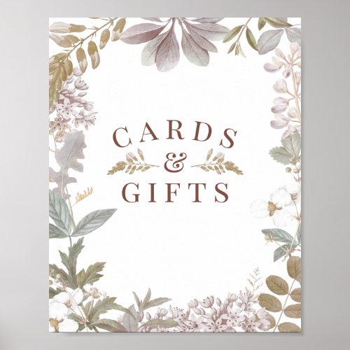 Dusty Botanical Bridal Shower Cards & Gifts Poster - Dusty Botanical Bridal Shower Cards & Gifts Poster