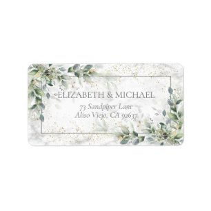 Dusty Botanical Greenery Gold Marble Address Label