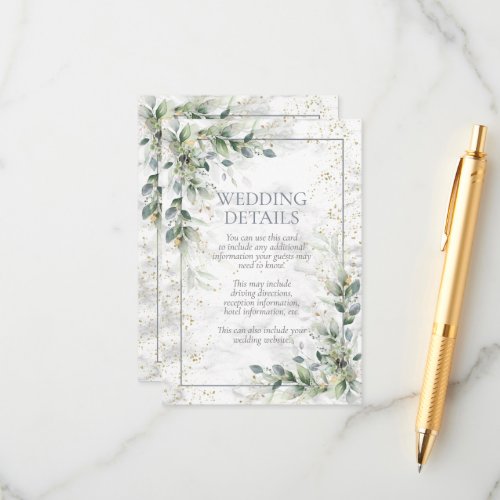 Dusty Botanical Greenery Gold Marble Details Enclosure Card