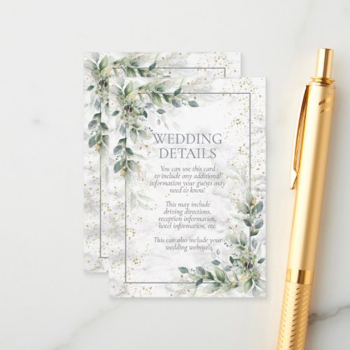 Dusty Botanical Greenery Gold Marble Details Enclosure Card