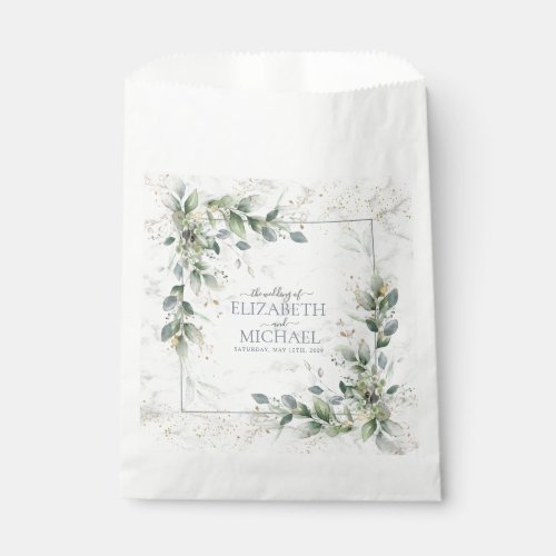 Dusty Botanical Greenery Gold Marble Wedding Favor Bag