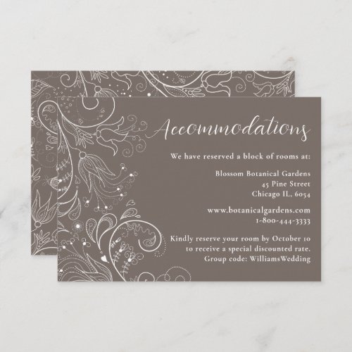 Dusty Brown Elegant Floral Wedding Accommodations Enclosure Card