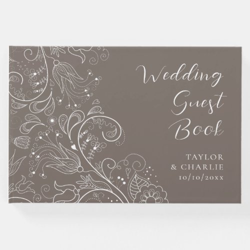 Dusty Brown Elegant Floral Wedding Guest Book