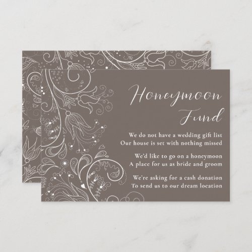 Dusty Brown Elegant Floral Wedding Honeymoon Fund Enclosure Card