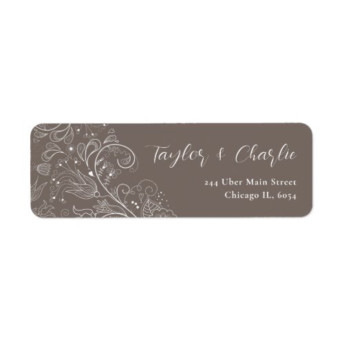 Dusty Brown Elegant Floral Wedding Label