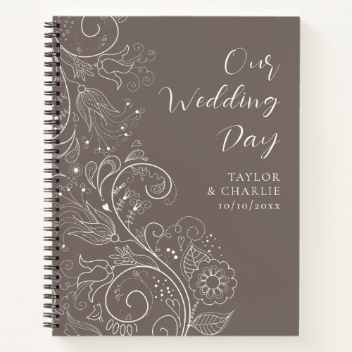 Dusty Brown Elegant Floral Wedding Notebook