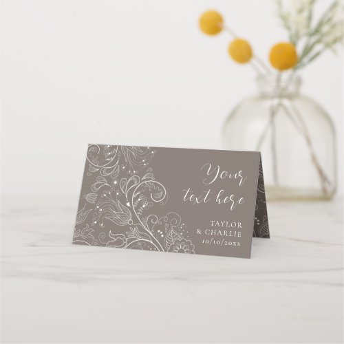 Dusty Brown Elegant Floral Wedding Place Card