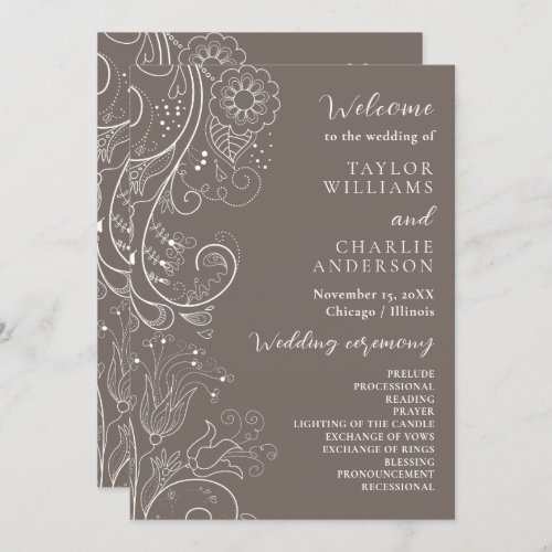 Dusty Brown Elegant Floral Wedding Program