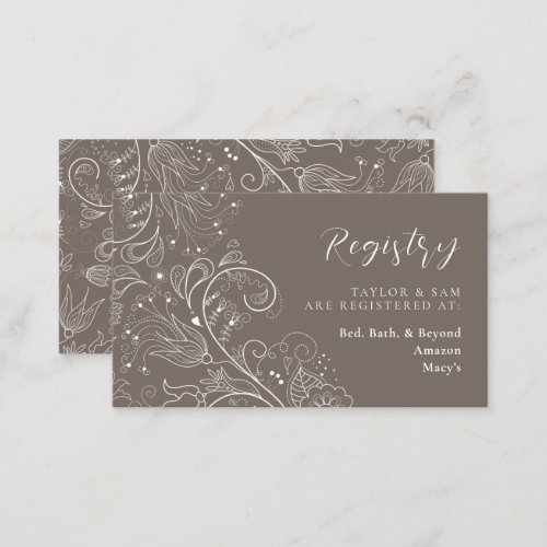 Dusty Brown Elegant Floral Wedding Registry Enclosure Card
