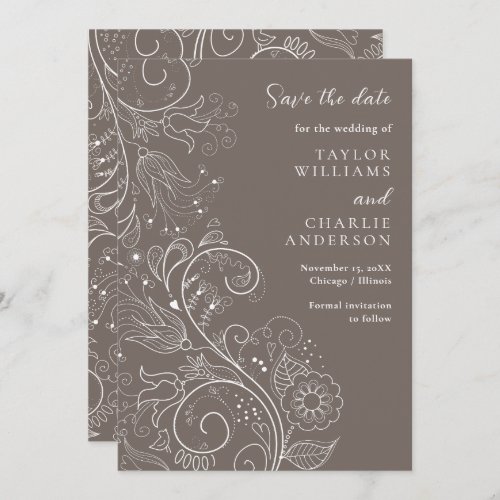 Dusty Brown Elegant Floral Wedding Save The Date
