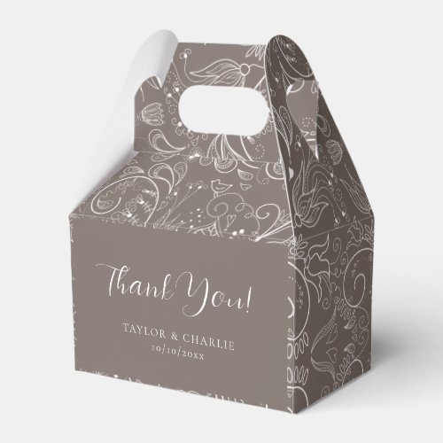 Dusty Brown Elegant Floral Wedding Thank You Favor Boxes