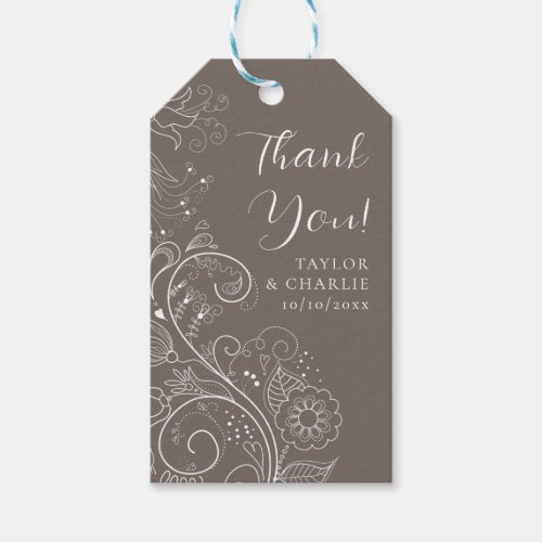 Dusty Brown Elegant Floral Wedding Thank You Gift Tags