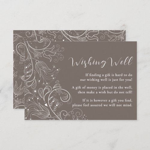 Dusty Brown Elegant Floral Wedding Wishing Well Enclosure Card