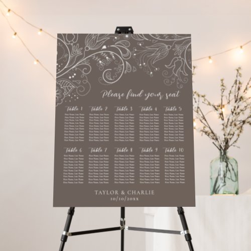 Dusty Brown Floral Wedding 10 Tables Seating Chart Foam Board