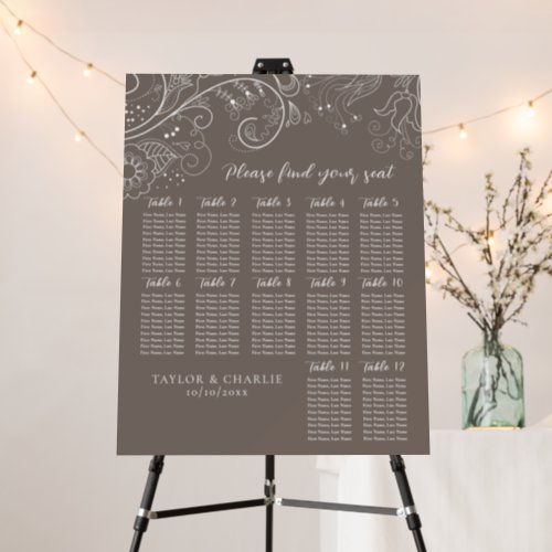Dusty Brown Floral Wedding 12 Tables Seating Chart Foam Board