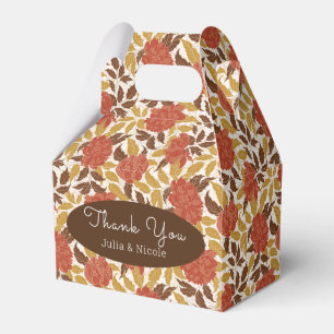 Dusty Brunt Orange Peony Flowers Fall Wedding Favor Boxes