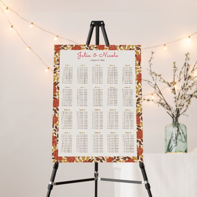 Dusty Brunt Orange Peony Flowers Fall Wedding Foam Board (In Situ (Stand))