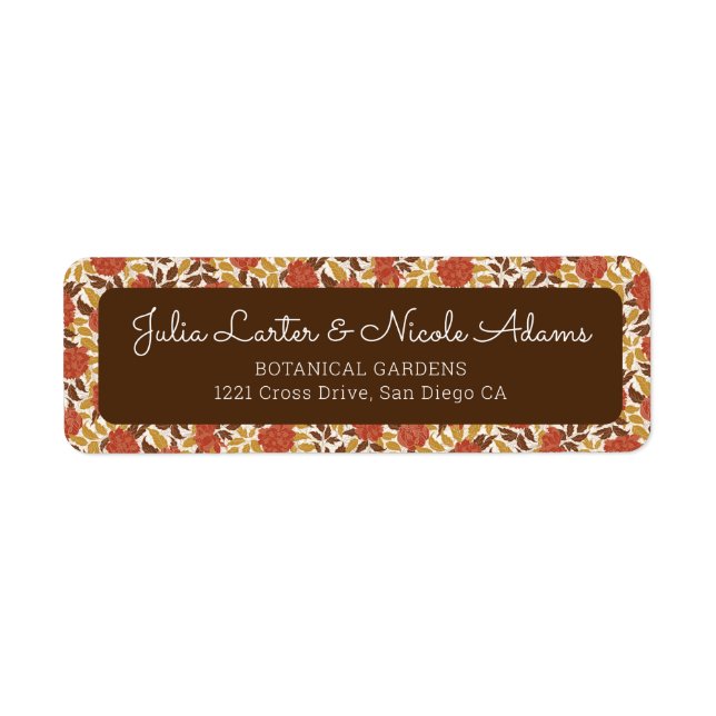 Dusty Brunt Orange Peony Flowers Fall Wedding Label (Front)