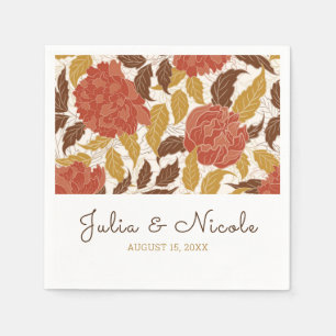 Dusty Brunt Orange Peony Flowers Fall Wedding Napkins