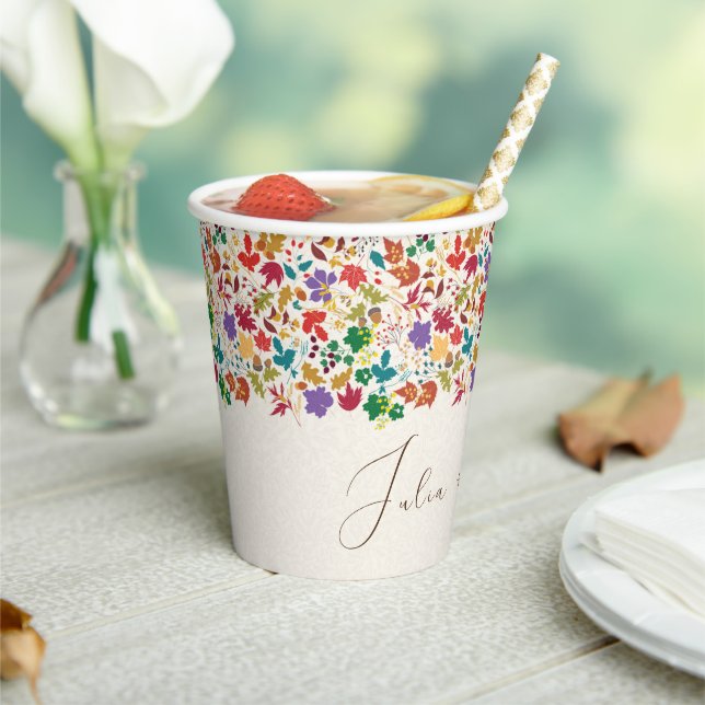 Dusty Brunt Orange Peony Flowers Fall Wedding Paper Cups (Insitu)