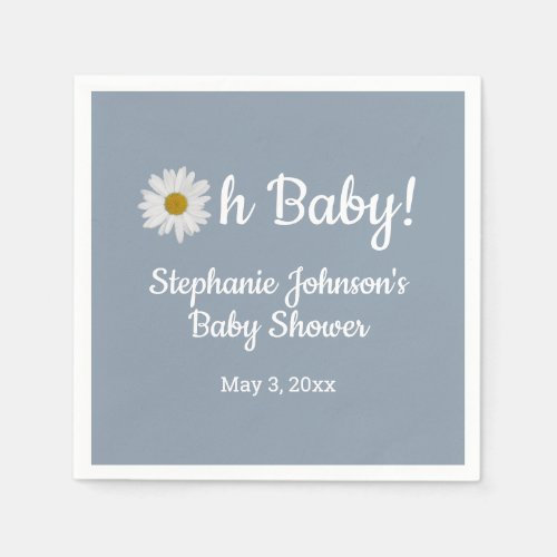 Dusty Bue Bohemian Daisy Oh Baby Baby Shower      Napkins