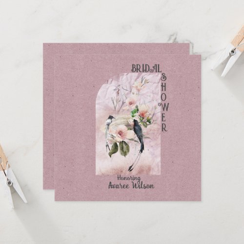 Dusty Burgundy Magnolia Blossoms and Birds Shower Invitation