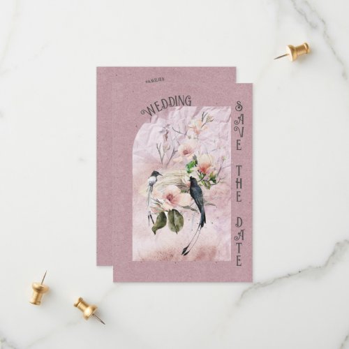 Dusty Burgundy Magnolia Blossoms and Birds Wedding Save The Date