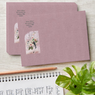 Dusty Burgundy Magnolia Blossoms Wedding Envelope