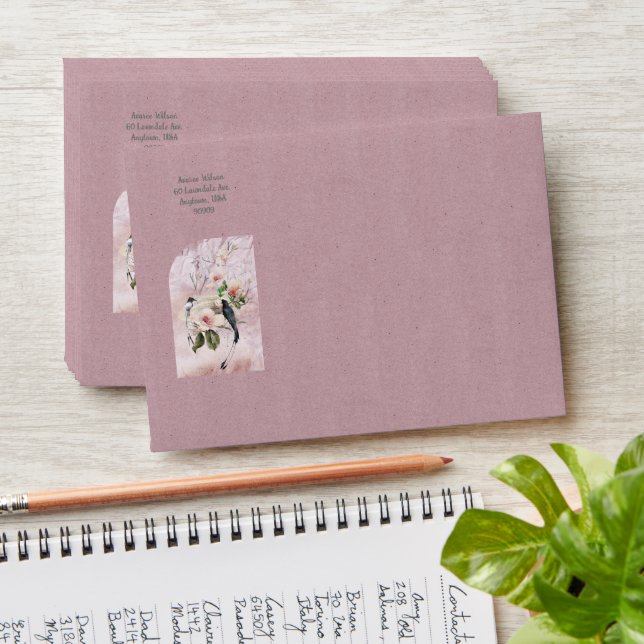 Dusty Burgundy Magnolia Blossoms Wedding  Envelope (Stacked)
