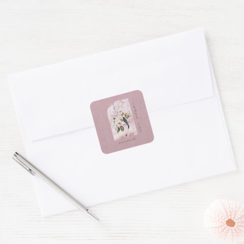 Dusty Burgundy Magnolia Blossoms Wedding Thank You Square Sticker