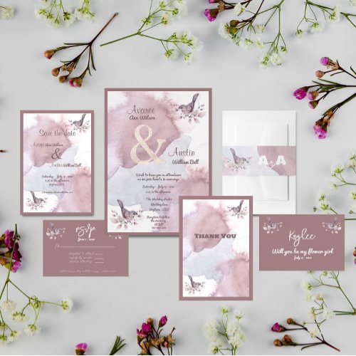 Dusty Burgundy Watercolor and Rose Gold Ampersand Foil Invitation