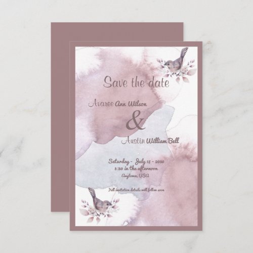 Dusty Burgundy Watercolor and Rose Gold Ampersand Save The Date