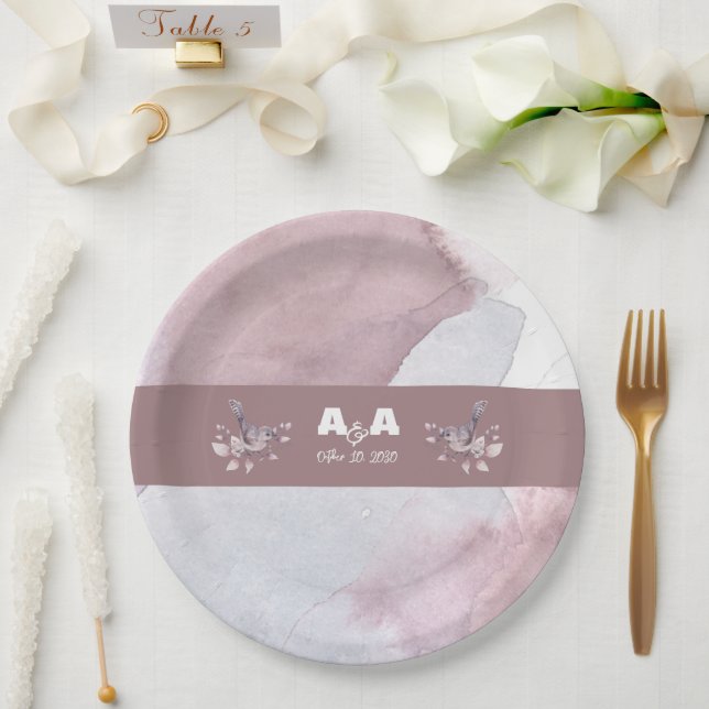 Dusty Burgundy Watercolor  Paper Plates (Wedding)