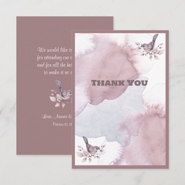 Dusty Burgundy Watercolor  Thank You Card (Front/Back)
