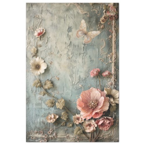 Dusty Colors Shabby Chic Tattered Floral Tissue Paper