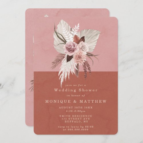 Dusty Copper Tropical Pampas Wedding Shower Invite