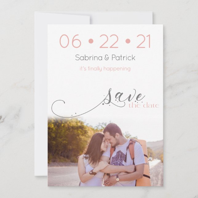 Dusty Coral Blush  Modern Photo Save the Date Invitation (Front)