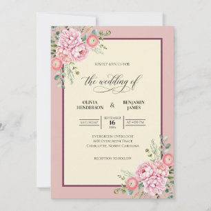 Dusty Coral Bouquet Eucalyptus Wedding Invitation