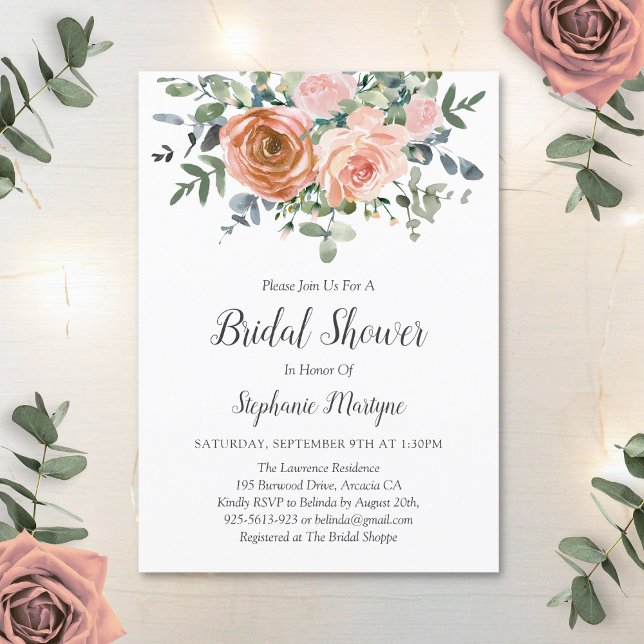 Dusty Coral Eucalyptus Botanical Bridal Shower Invitation (Creator Uploaded)