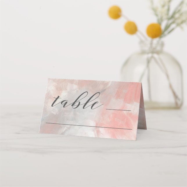 Dusty Coral Gray Modern Abstract Brushstrokes Place Card (Front)
