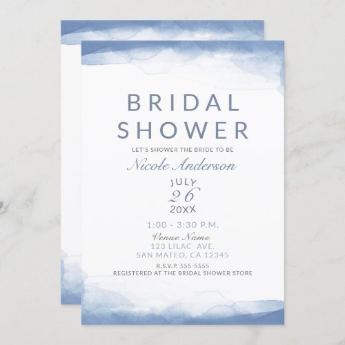 Dusty Cornflower Blue Watercolor Bridal Shower Invitation