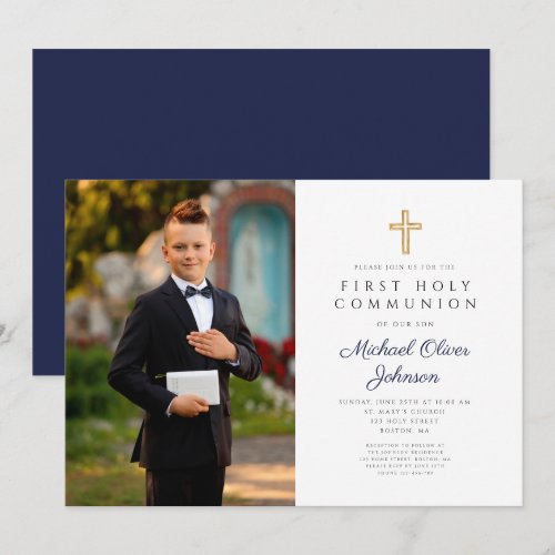 Dusty Cross Photo Boy First Communion  Invitation