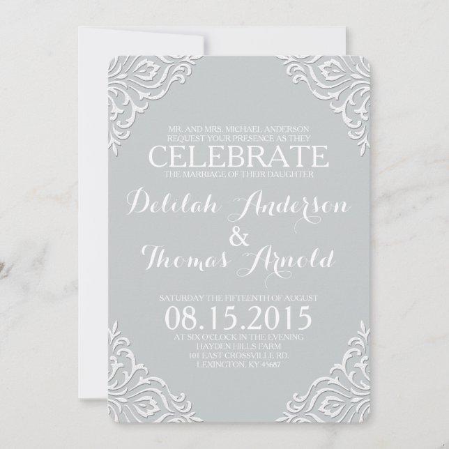 Dusty Damask Filigree Elegant Wedding Invitation (Front)